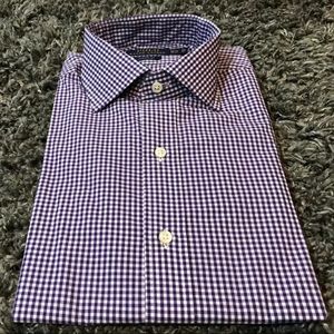 Polo Ralph Lauren dress shirt purple white gingham plaid checker spread 17 1/2